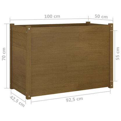 Foknhdi Honey Brown Large 39.4 x 39.4 x 27.6 in Solid Pine Garden Planter Box Raised Square Outdoor Wood Bed for Patio Balcony Backyard Vegetables Flowers