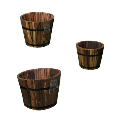 Yardenfun 3Pcs Wooden Barrel Pot Rustic Succulent Planters for Decor Wooden Bucket Planters for Indoor and Outdoor Use