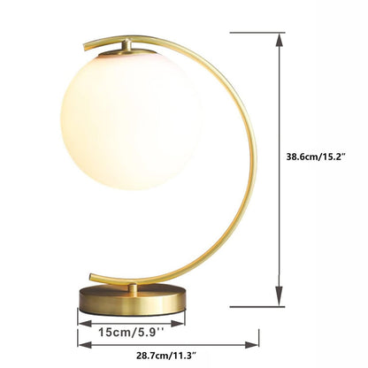 KCO Lighting Mid-Century Bedside Table Lamp Modern Glass Ball Desk Lamp Gold Reading Lamp Moon Shape Metal Table Light for Bedroom Living Room Office