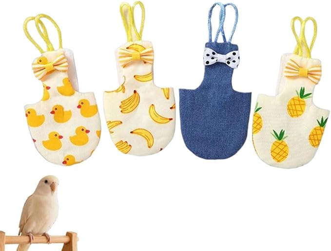 4pcs Bird Diaper Cute Printed Parrots Flight Suit with Bowknot Parrot Nappy Reusable Pigeon Pants Cockatiel Clothes for Parakeet Mini Macaw Budgie Canary - L