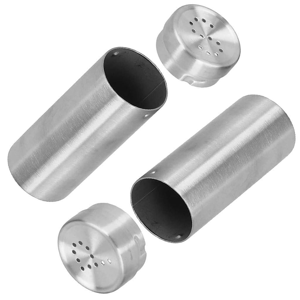 2-Pack Salt Pepper Shakers (Silver), Stainless Steel Spice Containers Seasoning Shaker Bottle with Shaker Lids, Sugar Salt Spice Pepper Seasoning Bottle Dispenser Spice Jars