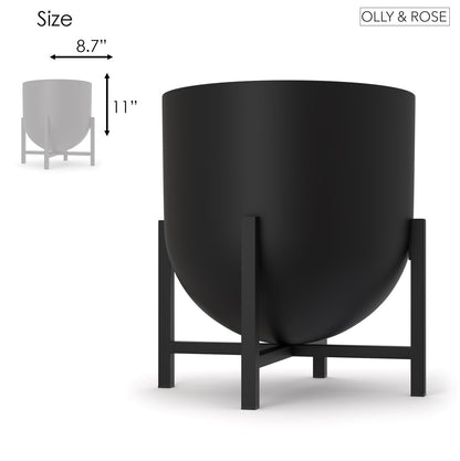 Olly & Rose Plant Pot with Plant Stand - Metal Plant Pots Indoor Planter 22cm Large Flower Pot (Black)