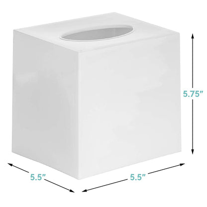 DWËLLZA HOMË 2 Pack White Tissue Box Cover – Square Tissue Box Holder for White Bathroom Accessories Countertop, Decorative Tissue Cover and Square Cube Holder for Modern Home, Office or Dresser Décor