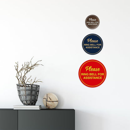 Signs ByLITA Circle Please Ring Bell For Assistance Wall or Door Sign | Easy Installation | Front Desk Reception Sign (Ivory/Dark Brown) - Medium (1 Pack)