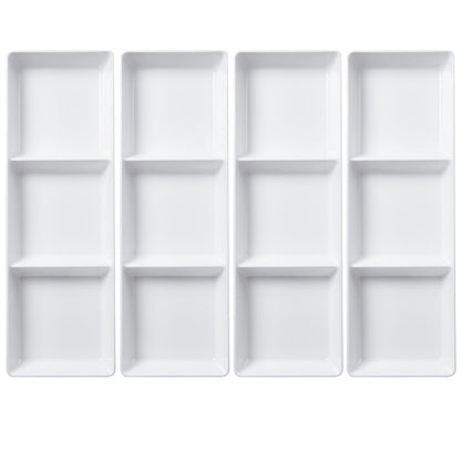US Acrylic Avant White Plastic Divided Serving Trays (Set of 4) 15” x 5” | Narrow Reusable 3-Section Party Platters | Serve Appetizers, Fruit, Veggies, & Desserts | BPA-Free & Made in USA
