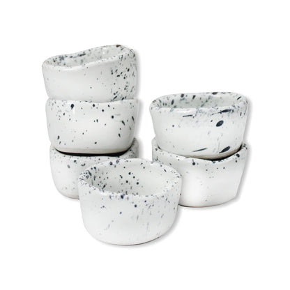 roro Ceramic Stoneware Mini Pinch Bowls Set of 6, Hand-Molded Artisanal Glossy Speckled White, Salt Pepper Spices and Seasoning - Cute and Elegant Kitchen Addition