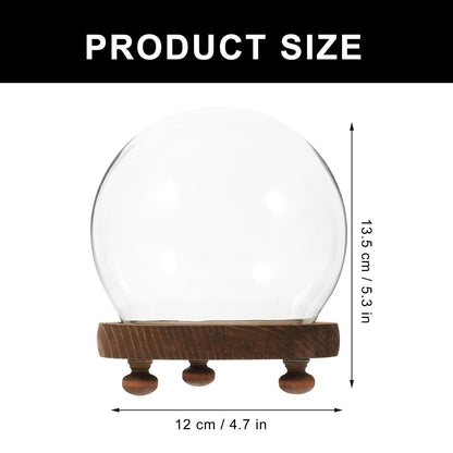 HOMSFOU Glass Display Dome with Wood Base 5.3 Inch Clear Glass Cloche Terrarium Globe for Miniature Plants Preserved Flowers and Home D Cor