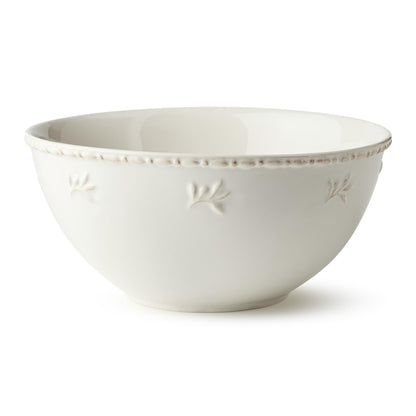 Heritage Large Mixing Bowl 10.75" – Classic Ivory Stoneware Bowl with Embossed Leaf Motif & Beaded Rim – Durable Farmhouse Kitchen Bowl for Baking, Serving & Entertaining