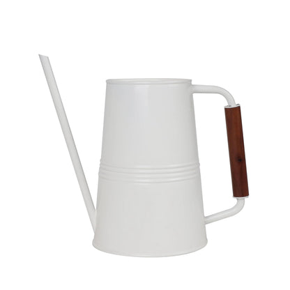 CLMSTE Metal Watering Can with Long Spout & Wooden Grip Handle,1 Gallon,White