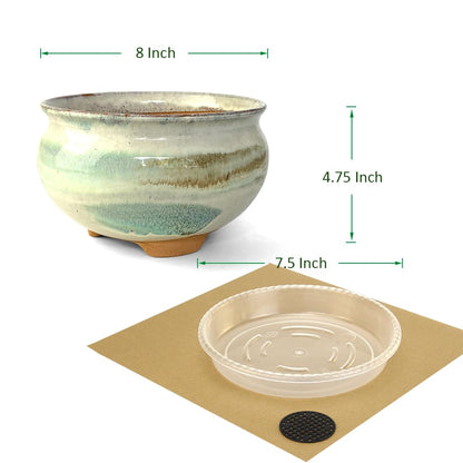 Summer Impressions 8 Inch Succulent Pot with Drainage and Saucer Glazed Terracotta Round Ceramic Succulent Planter Cactus Bonsai Plant Pot (Gream)