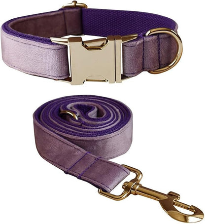 Velvet Dog Collar and Leash Set with Quick Release Metal Buckle | Bright & Stylish Leash and Collar Set, Soft Heavy Duty Pet Collars Adjustable for Samll Medium Large Dogs or Cats