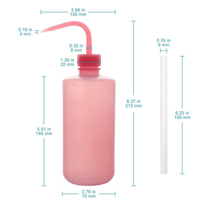 stonylab Chemical Wash Bottle, 2-Pack Watering Tool LDPE Squeeze Safety Plastic Rinse Bottle with Scale Labels and Narrow Mouth Squirt, for Laboratory Use, Pink, 500 ml
