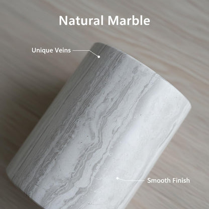 EEJHJNZZ Natural Marble Pen Holder for Desk, Handmade Organizer for Stationery & Makeup Brushes, Sturdy, Classic Grey Office Desk Decor and Gift Idea