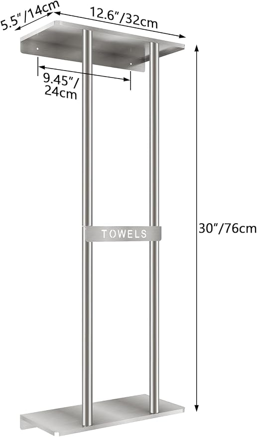 STWWO Bathroom Towel Storage for Bathroom, Wall Towel Rack for Rolled Towels, 30 inch Towel Holder Wall Mounted with Metal Shelf Can Holds 6 Large Towels, Brushed Nickel