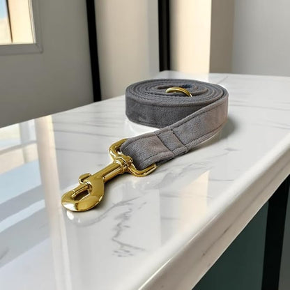 Love Dream Velvet Dog Collar and Leash Set, Soft & Comfy Adjustable Dog Leash and Collar with Heavy Duty Metal Buckle for Small Medium Large Dogs Training & Walking (Small, Grey)