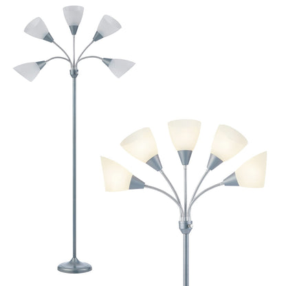 HonoDing Medusa Floor Lamps Standing Lamps 5 Heads Adjustable Reading Light Large Shade Use E26 A19 Bulb Floor Lamps for Living Room Bedroom (Silver)