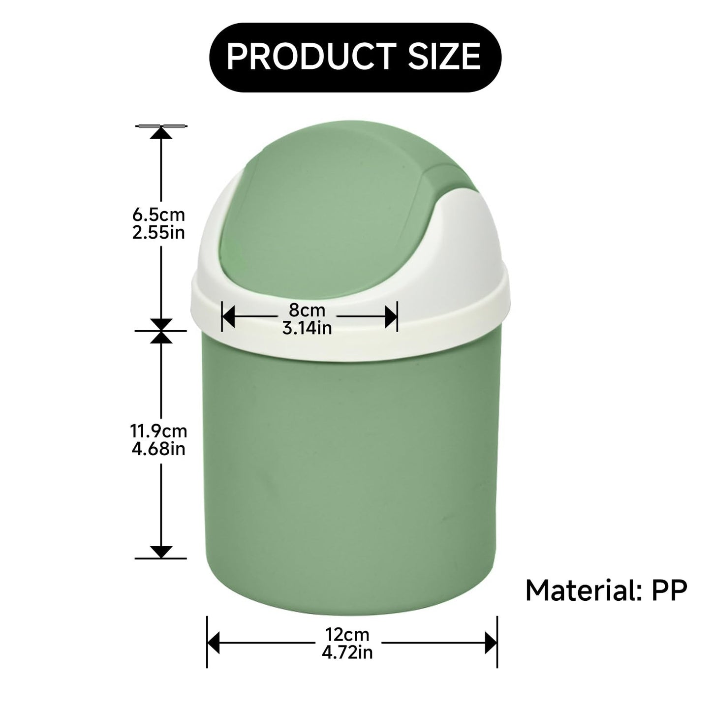 Desktop Mini Waste Can with Swing Lid, Stylish Lace Polka Dot Table Trash Bin Table Waste Paper Basket Round Small Trash Can for Office Bathroom Children Bedroom, Green