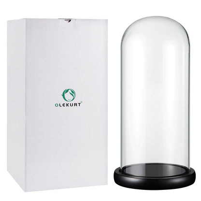 OLEKURT 13" Glass Display Dome Cloche with Wood Base, Cloche Bell Jar for Gold Dipped Rose, Antique Collectibles,Figurine, DIY Snow Globes, Plant