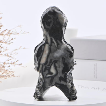 Bmuafry 6''Natural Dragon Head Crystal Skull Head Hand Carved Reiki Healing Stone Statue Healing Home Office Art Room Decoration (Picasso Stone, 6inch)