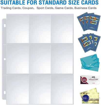 200 Pack 9 Pocket Page Protectors, Sooez Trading Card Sleeves for 3 Ring Binder, Baseball Cards Holder, Protective Pages Sheets for Binders Album, Fit for Collectible Games, Sports Cards