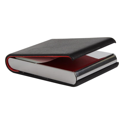 Stainless Steel Leather Business Card Holder - Magnetic Case, Suitable for Business, Note & Credit Cards (Black)