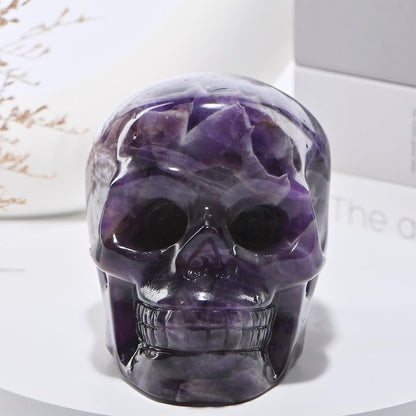 Bmuafry 2''Natural Dreamy Amethyst Crystal Skull Head Hand Carved Reiki Healing Stone Statue Healing Home Office Art Room Decoration
