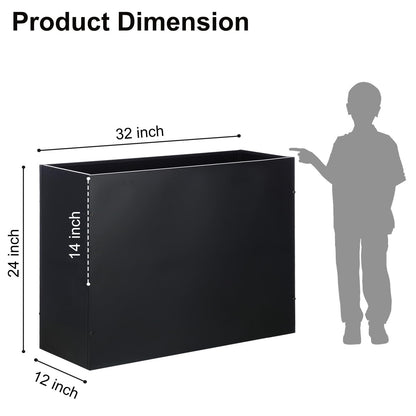 SUNNYPARK Large Metal Planter Box 32”x 12”x 24”, Rectangular Modern Black Metal Planter Box Heavy Duty with Drainage Holes for Outdoor Garden Patio