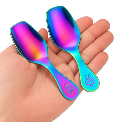 2 Pcs Stainless Steel Mini Dessert Spoons - Short Handle Tasting Scoops for Candy, Salt, Sugar, Coffee | Seasoning Spoon for Ice Cream, Cake, Canisters