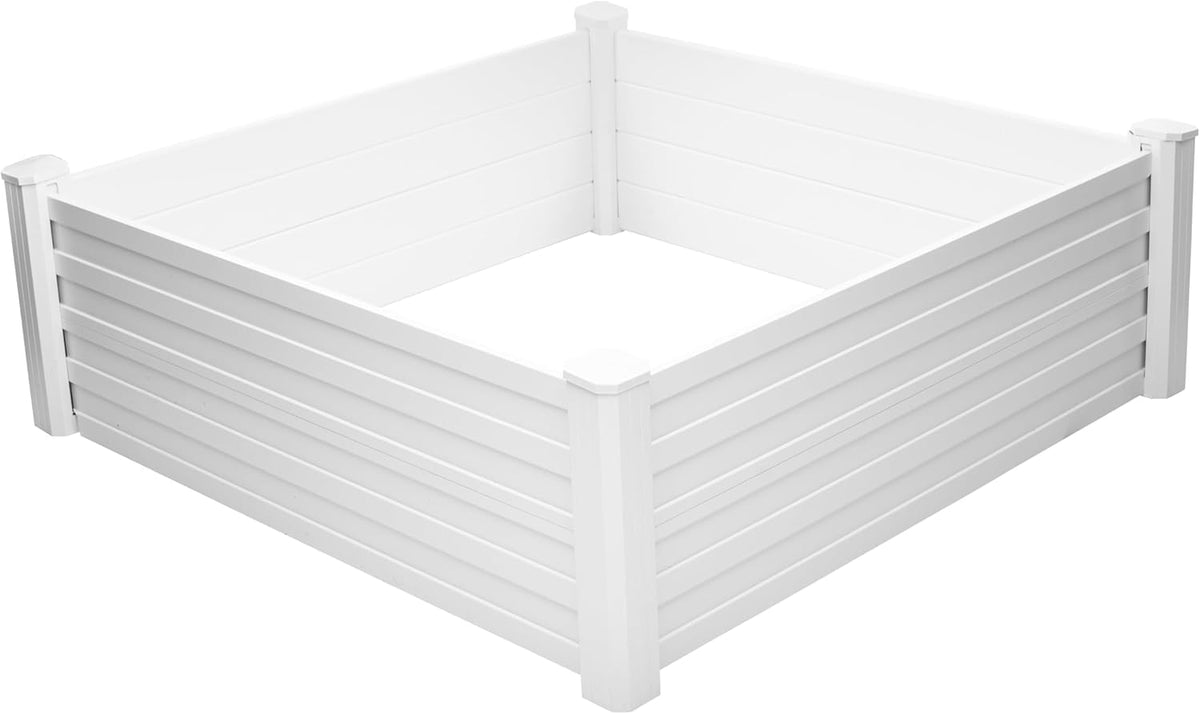 NuVue Products 26001 Premium Outdoor Raised Garden Bed for Growing Edible Plants and Flowers, BPA-Free Woodgrain Panel Elevated Planter Box, 48” L x 48” W x 15” H, White