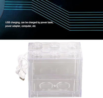 Mini USB LED Aquarium Fish Bowl Plastic Tank with White Light for Desk Tabletop Decor Energy-Saving Office Accent(Transparent)