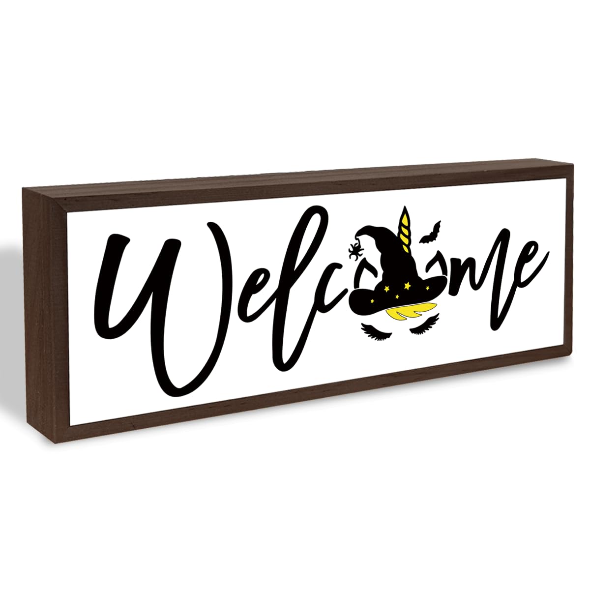 Welcome Wood Home Decor Signs, Welcome Witches Hat Wood Plaque, Home Tabletop Desk Decorative Sign, Halloween Sign, Hanging Decorative Wooden Plaque 9.5x3.1 Inches(A27)