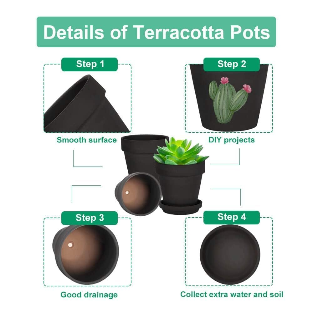 vensovo 3 inch Black Terracotta Clay Pots for Plants with Saucer - 12 Pack Small Terra Cotta Planter Great for Garden Windowsill Indoor & Outdoor Wedding Favors Gifts