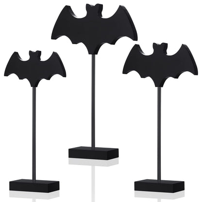 Shellwei 3 Pieces Halloween Wood Table Decor Bat Wooden Table Topper Sign Fall Tall Standing Wooden Centerpiece for Halloween Party Favor Home Room Decor(Black)