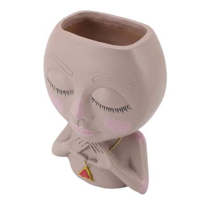 HaloVerde Resin Head Planter with Drainage for Plant Health, a Cute Girl Heads Succulent Flowerpot for Indoor Home Decor and Outdoor Garden Display