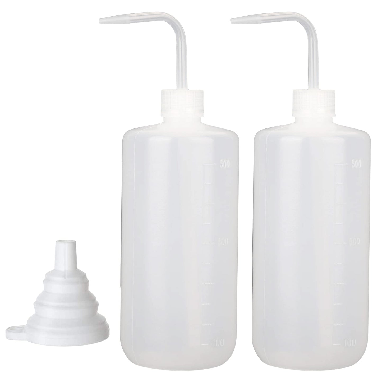 Hyber&Cara Safety Tattoo Wash Bottle 2Pcs 500ml Plastic Squeeze Bottle with 1Pc Silicone Funnel for Lab Plant Watering