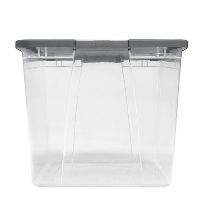 HOMZ 2-Pack Secure Latch, Clear Plastic Storage Organizer Bins, 64 Quart, Gray Lid - Heavy-Duty Container Boxes with Lids for Home, Office, and Garage