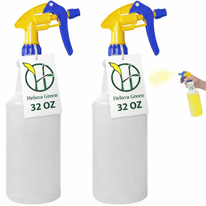 Heavy Duty 32oz Plastic Spray Bottles for Cleaning - Large Empty Industrial Bottles for Gardening Solutions, Vinegar, Chemicals, Professional Cleaners - Adjustable Sprayer Nozzle - Blue/Yellow 2 Pack