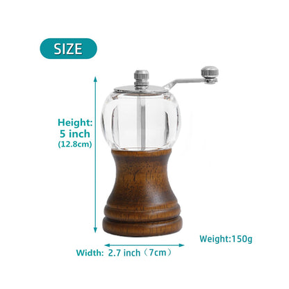 VEIZIBEE Pepper Mill Set Manual Pepper Mills Classical Hand Shake Wooden Pepper Grinder Set Salt Mills Wooden Pepper Mill Ceramic Blades Metal Handle, Enjoy Fresh Ground Pepper (Walnut color 1pcs-5in)