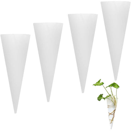 QCdeSoulBLV 4Pcs Wall Vase, Cone Shaped Hanging Glass Wall Planter 6x2in Plant Terrarium for Hydroponics Plants Bathroom Home Office Living Room Decor
