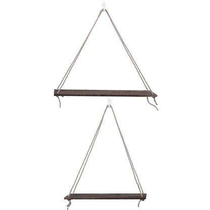 Eeneme 2 x Wooden Hanging Rope Hanging Plant Flower Pot Shelves Home Decorations (Retro Colour)