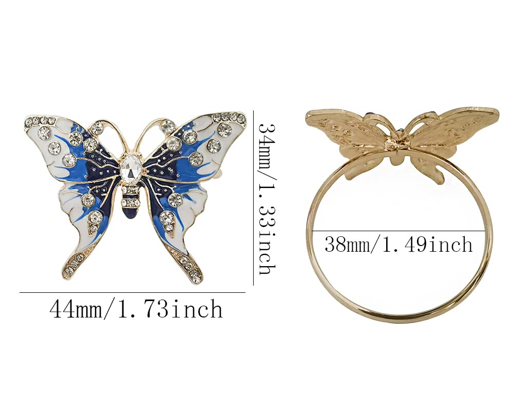 Butterfly Napkin Rings Set of 4, Fashion Simple Insect Series Rhinestone Butterfly Shape Napkin Rings for Easter, Christmas, Holiday Party Table Napkin Accessories Decoration