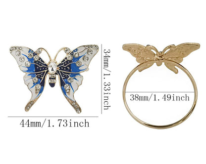 Butterfly Napkin Rings Set of 4, Fashion Simple Insect Series Rhinestone Butterfly Shape Napkin Rings for Easter, Christmas, Holiday Party Table Napkin Accessories Decoration