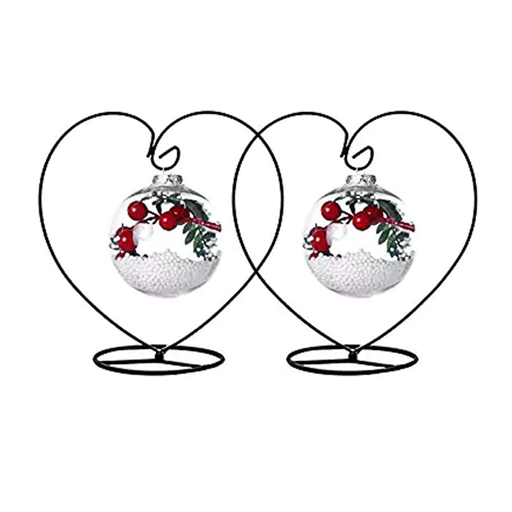 Archi Ornament Display Stand Iron Stand for Hanging Glass (Black 2Pcs Heart)