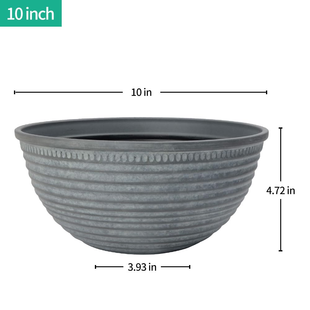 RICH ATLAS 2 Pack 10 Inch Plant Pots,Durable Decorative Flower Pots Planters with Drainage Hole for Indoor and Outdoor Plants,Flowers,Succulents, Gray