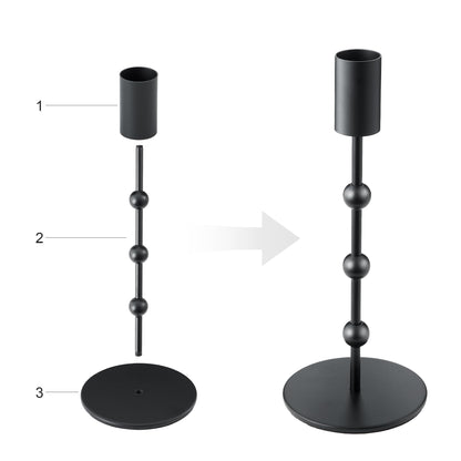 Black Candlestick Holders, Beaded Metal Taper Candle Stick Holders, Set of 3 Candle Holder for Fall Decorations, Tapered Candle Holders, Thanksgiving Table Centerpiece, Halloween Gothic Decor