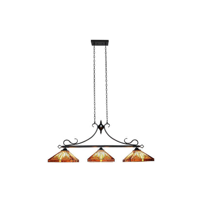 Chloe Lighting Innes 3-Light Island Pendant, Tiffany-Style, 47in Wide, Blackish Bronze, Multicolor Glass, Model CH33359MR47-IL3