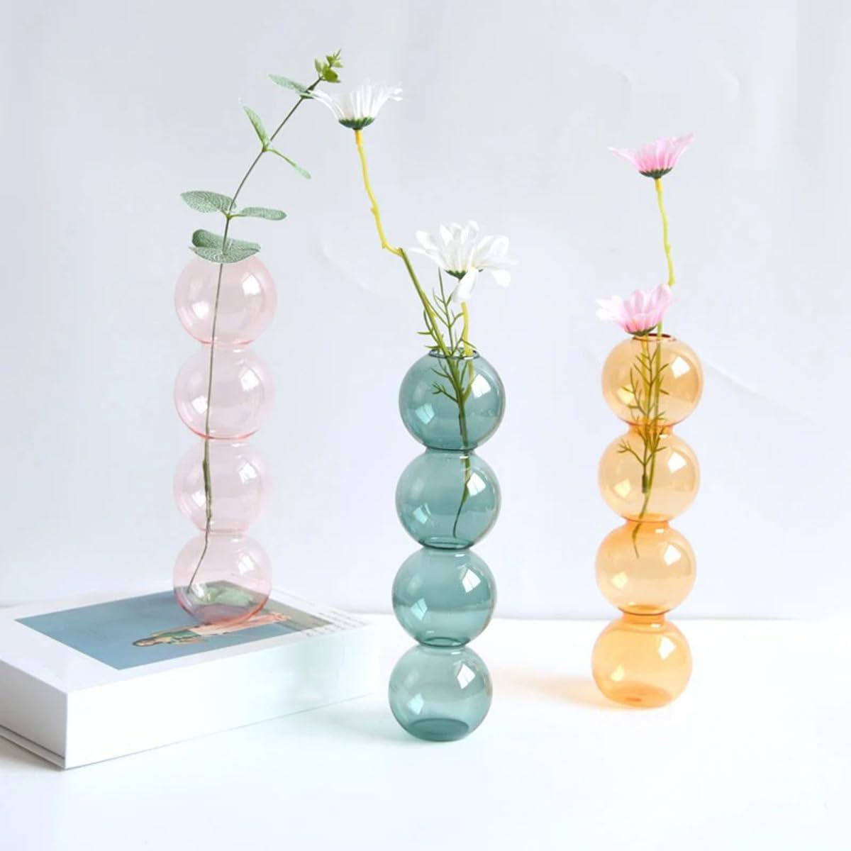 LKXHarleya Aesthetic Ball Aesthetic Decorative Vase, Glass Bubble Vases Ball Bud Vase for Centerpieces, Flower Arrangement, 2.36 x 8.66 Inch, Pink