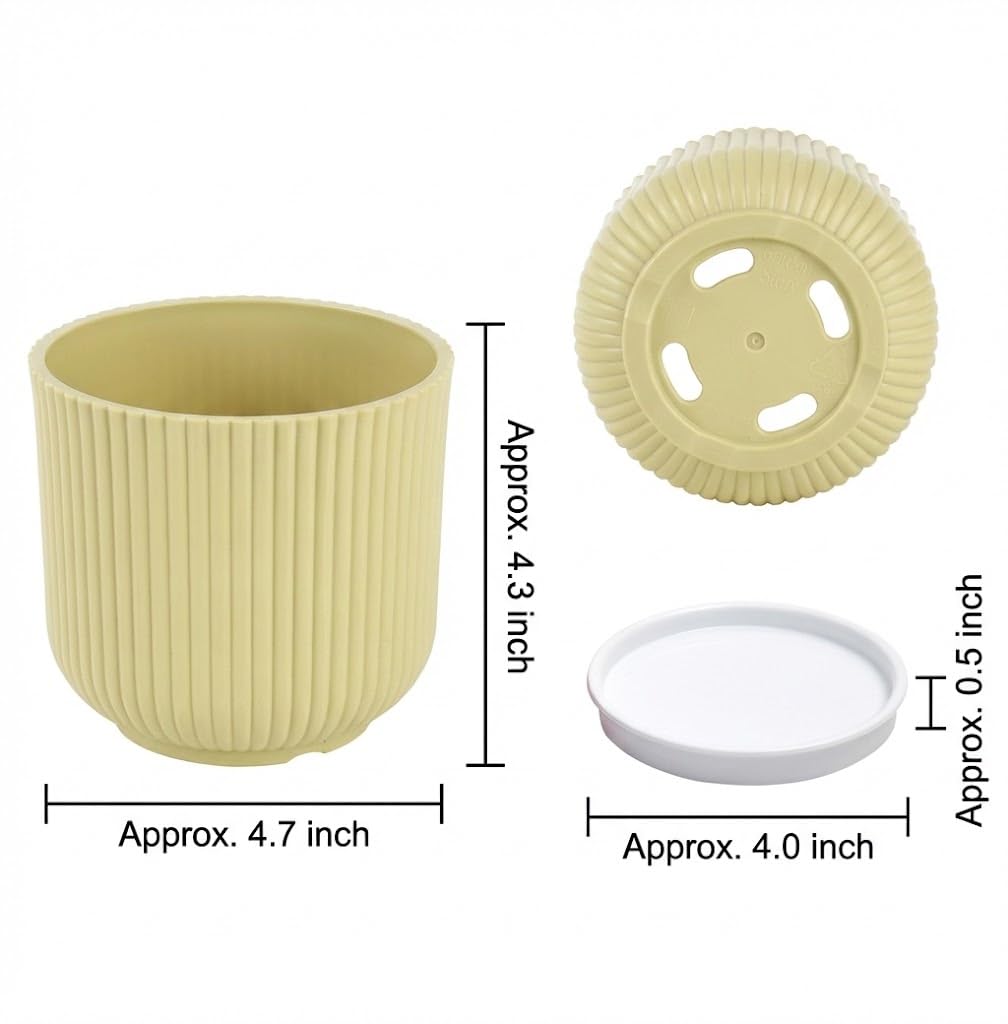 Complete DIY Gardening Starter Kit – 12cm (4.7") Ribbed Planter Pot with PP Saucer, 2 Cylindrical Soil Scoops for Repotting, & 20-Pack Writable Garden Labels – Lightweight Plant Set for Beginners