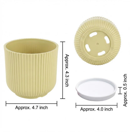 Complete DIY Gardening Starter Kit – 12cm (4.7") Ribbed Planter Pot with PP Saucer, 2 Cylindrical Soil Scoops for Repotting, & 20-Pack Writable Garden Labels – Lightweight Plant Set for Beginners