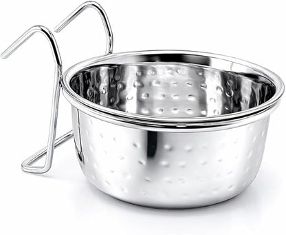 Stainless Steel Coop Cup with Hanger, None Spill Crate Water Bowl, Food Dish for Cage, Rabbit, Cats, Birds, Chicken, Reptiles. (10)